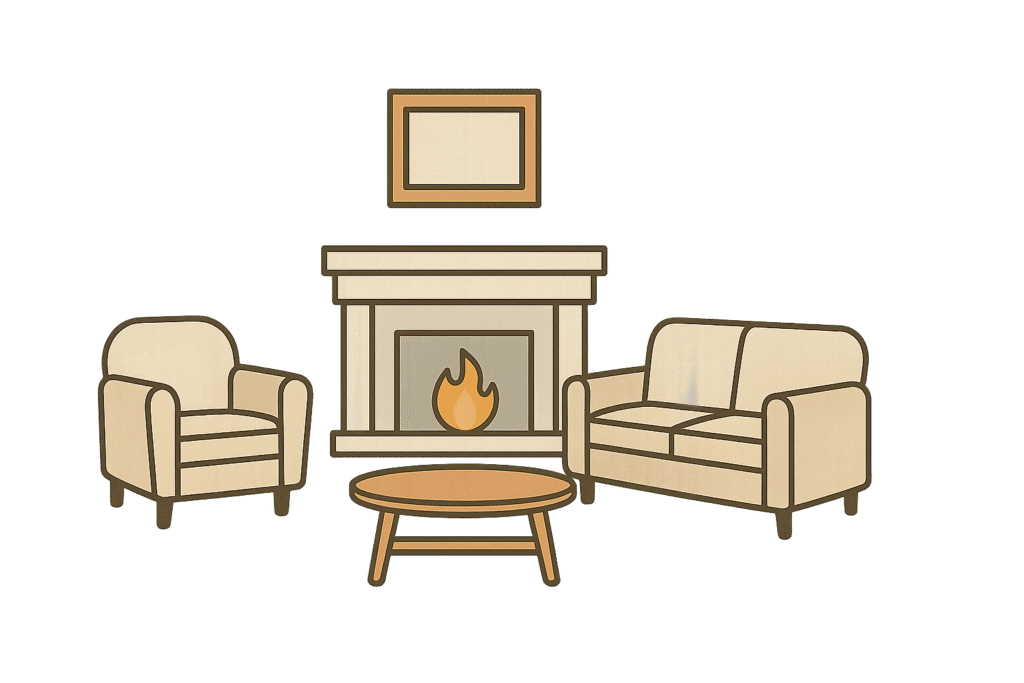 Staged living room illustration for home staging tips, showcasing comfort to sell your home faster.